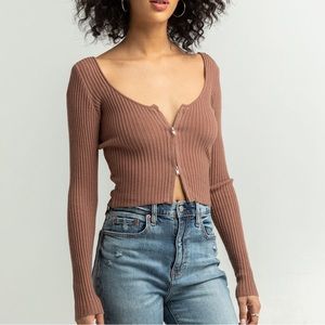 Scoop Zip Up Brown Women’s Sweater Size X-Large